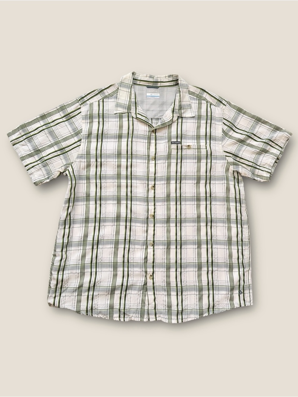 Columbia Shirt Mens 2XL Green Plaid Omni Shade Sun Protection